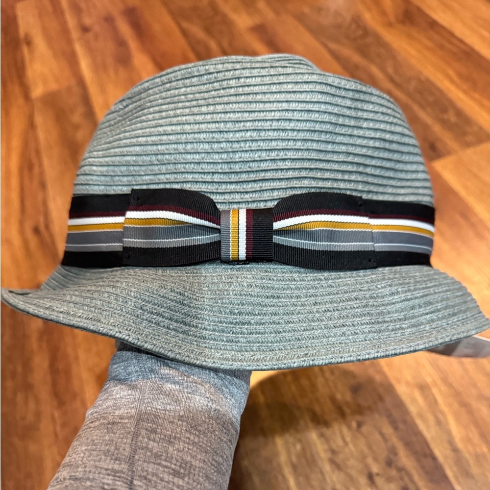 Unisex Straw Gray and Black Wide Brim Hat